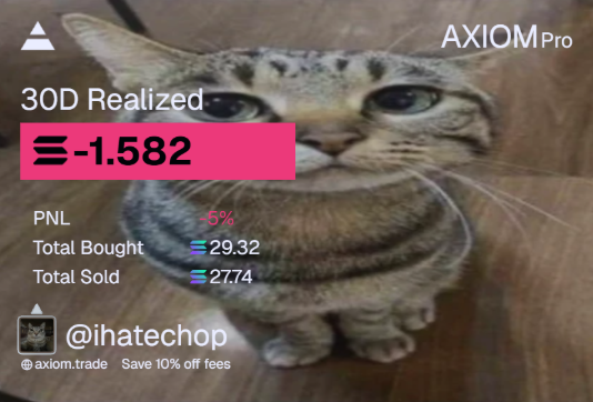 ihatechop's tweet image. monthly updates on the grind
Month 1: 
(+ the -3 Sol i lost on my other wallet lol)