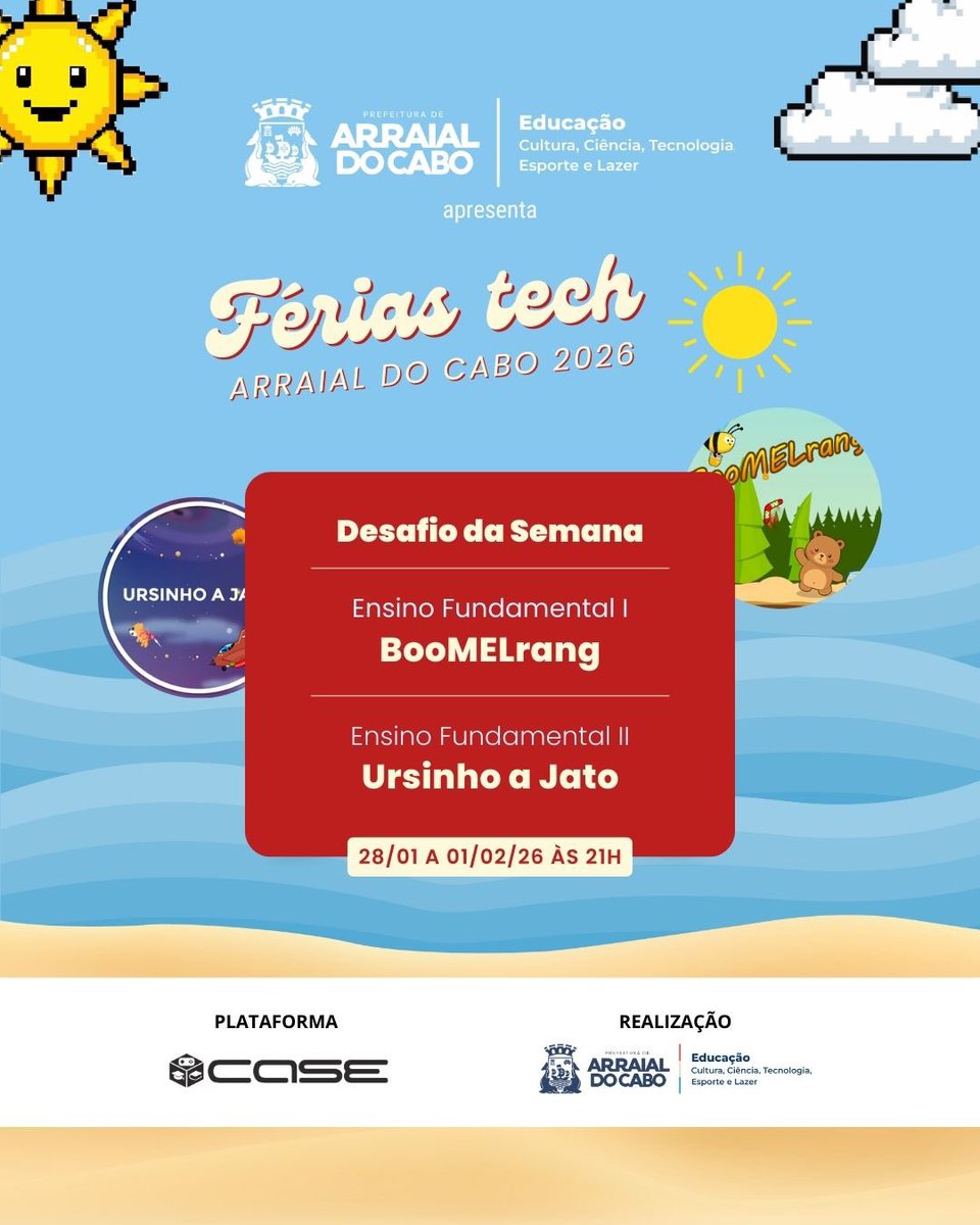 joguecase's tweet photo. O Desafio da Semana está ON! 🎮
Fundamental I no BooMELrang e Fundamental II no Ursinho a Jato. A disputa na plataforma CASE vai até 01/02. Qual escola vai levar a melhor nessa? Acompanhe e participe! 🚀☀️
#Games #Educação #ArraialDoCabo https://t.co/GGBBOWhocl