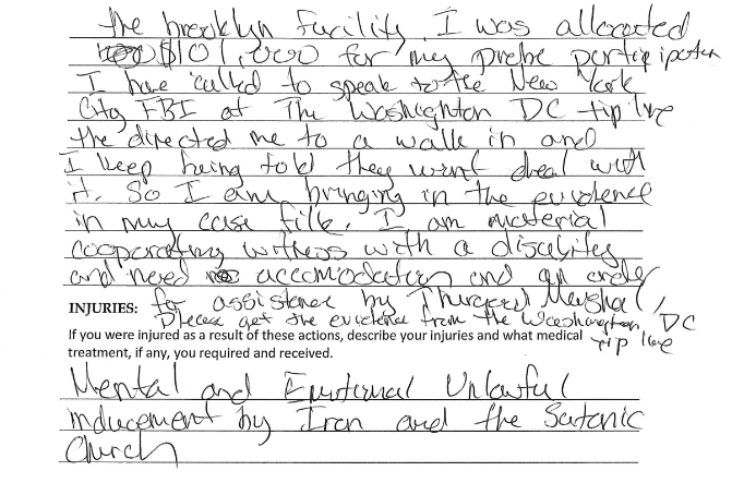<a href="/CourthouseNews/">Courthouse News</a> Anderson also filed a pro se complaint against the FBI yesterday -- the day he was arrested -- claiming "unlawful inducement by Iran and the Satanic Church."