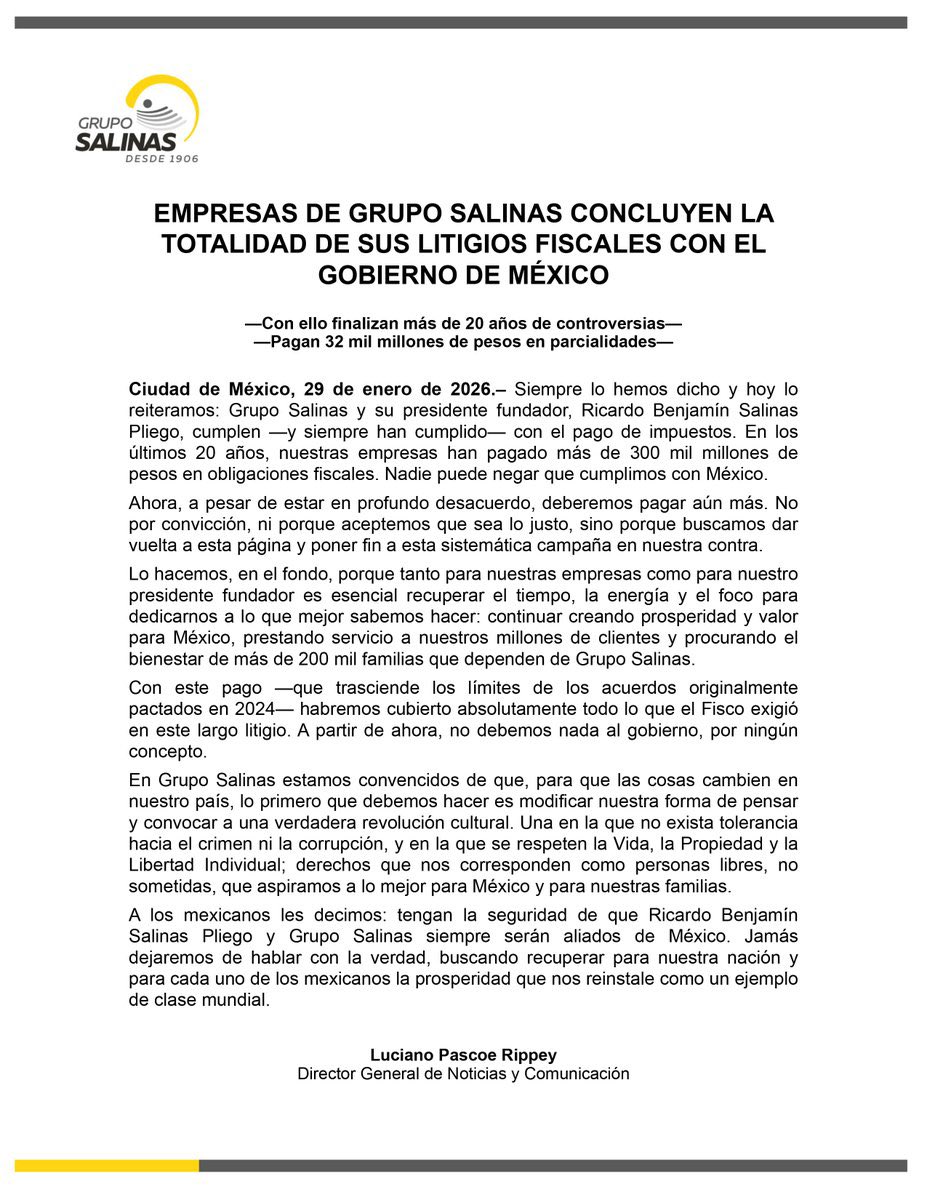 MLopezSanMartin's tweet image. 🚨Anuncia @gruposalinas pago TOTAL de impuestos que injustamente el SAT cobró

“A partir de ahora no debemos nada al gobierno”

A pesar de la persecución de AMLO y los abusos de su séquito

¿Y ahora qué dirán los que tanto repitieron que “@RicardoBSalinas no quiere pagar”?
