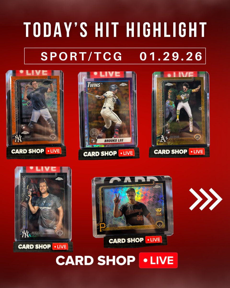 Today’s Hit Highlight features some baseball hits from <a href="/Topps/">Topps</a> Chrome pulled by our breaker Nick, live on Whatnot at @cardshoplive_rips.
We always have a blast over there running $1 auctions and ripping with you guys. Come hang out, join the fun, and let’s get to ripping! 
#topps