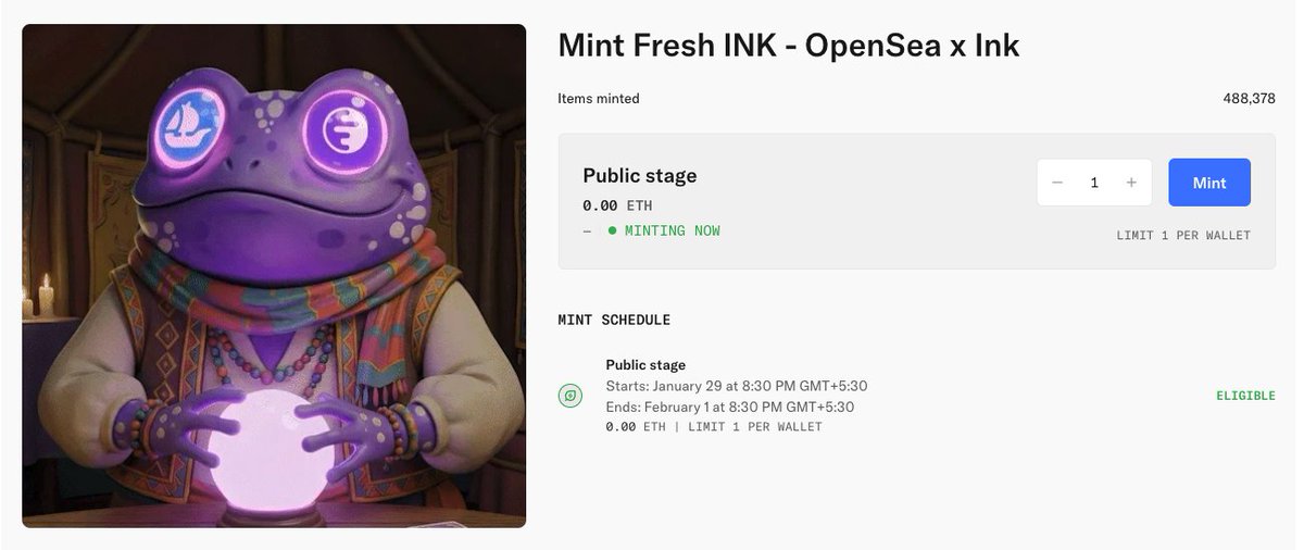 Mint Kraken’s Ink Chain NFT on OpenSea: Free Mint!

So <a href="/inkonchain/">ink</a> is now live on <a href="/opensea/">OpenSea</a>, and to celebrate, they’ve dropped a free commemorative NFT that’s open to everyone.

✅ Mint here: opensea.io/collection/fre…

Minting ends on February 1

You can mint from any chain, but I’d