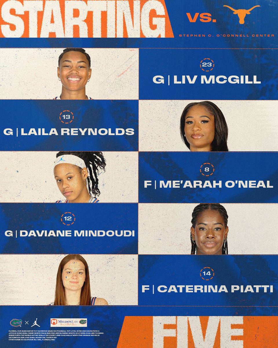 GatorsWBK's tweet photo. Starting 5️⃣
#GoGators | @MeldonLaw https://t.co/rgJOaMBxnX
