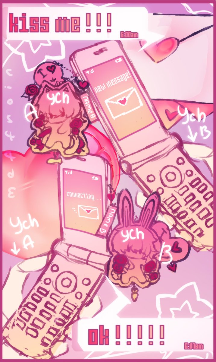 meffroin's tweet photo. 💌 Valentine's Flip Phone couple YCH Open!

✦ Price: $35
✦ Slots: Only 3 available 
✦ Includes: Custom shaker charms &amp; screen text🌸

https://t.co/UXmv6SRDr1

#VGen #ych #ValentinesDay2026 #vtuber #coupleart https://t.co/QpO9LMlvcK