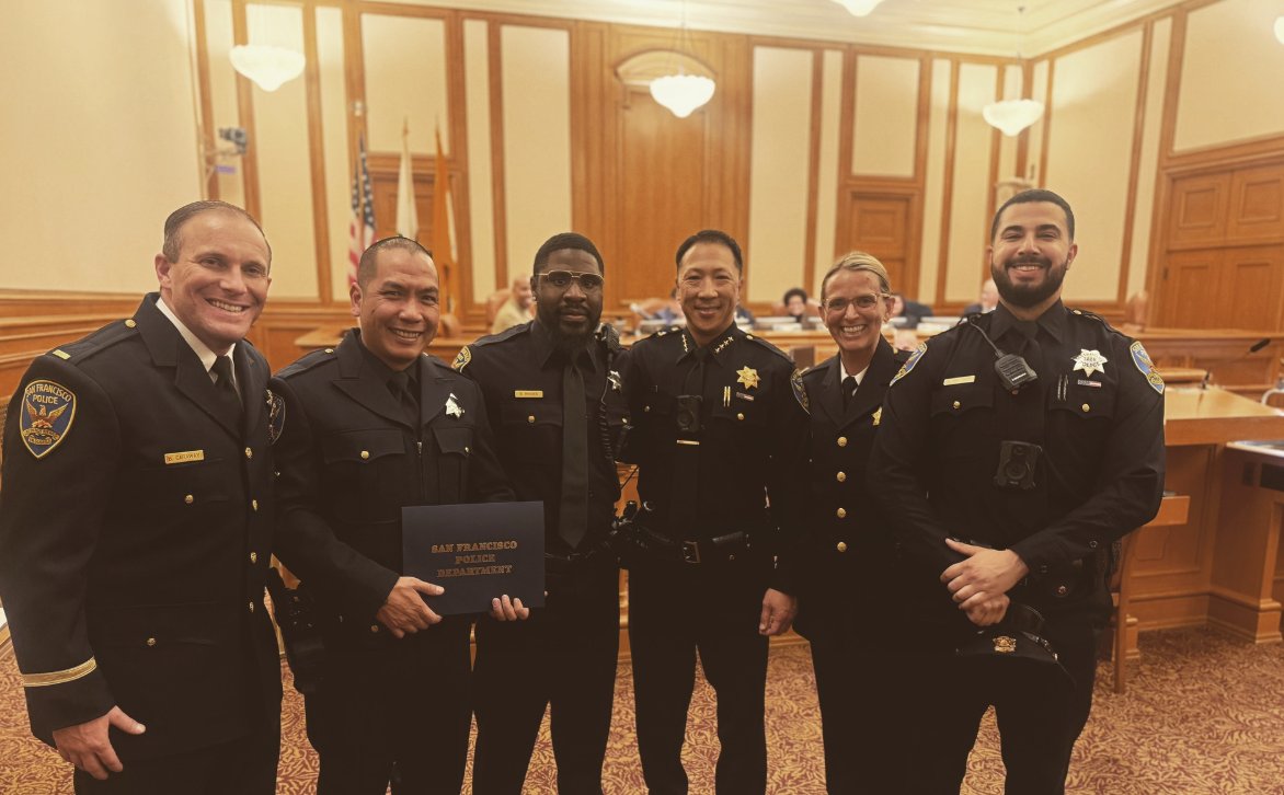 SFPD's tweet photo. Officer Nguyen from @SFPDPark Station was honored at City Hall on Jan 21, 2026, for his outstanding service and dedication to our communities. Congratulations, Officer Nguyen! https://t.co/Idwa0az9a1