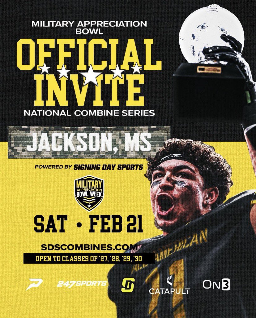 roman2_white's tweet photo. Thank you for the official invitation to the Military Appreciation Bowl National Combine Series in Jackson, Mississippi. @ArmyBowlCombine @Usarmybowlgames @FCoston41738 @CSMITHSDSU @JeffHecklinski @SDSports @BeaversLawson @NickGilliamSDS @DexPreps @Jackson52Coach @HBCUALLSTAR https://t.co/gkTlc92vLX