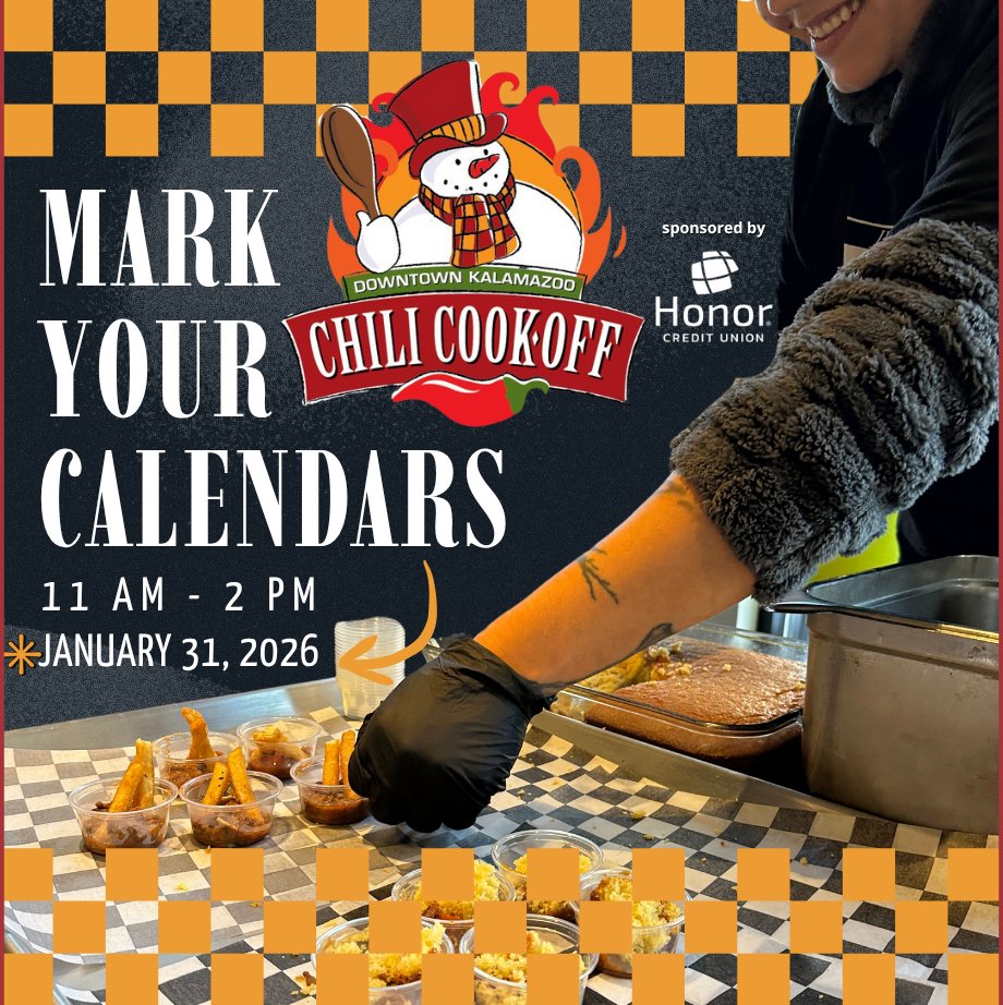 KalamazooCity's tweet photo. Bundle up and bring your appetite for one of Kalamazoo’s favorite winter traditions. Join us Saturday, January 31 from 11 a.m. to 2 p.m. to stroll downtown, sample chili from local restaurants, shops, and community groups, and vote for your favorites. https://t.co/6YQIGRP2Dn