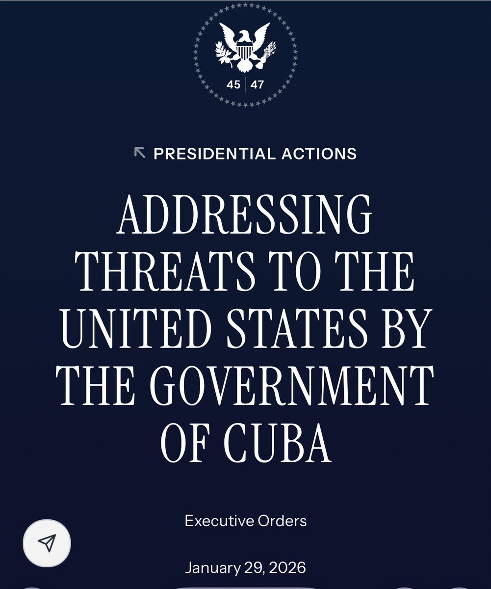 OrlvndoA's tweet photo. #URGENTE | La administración Trump firma una orden ejecutiva declarando al régimen cubano como una amenaza a la seguridad nacional de EEUU. 

Dice que Cuba daña a EEUU y se alinea con países hostiles y grupos terroristas. https://t.co/qW27eIWdU8