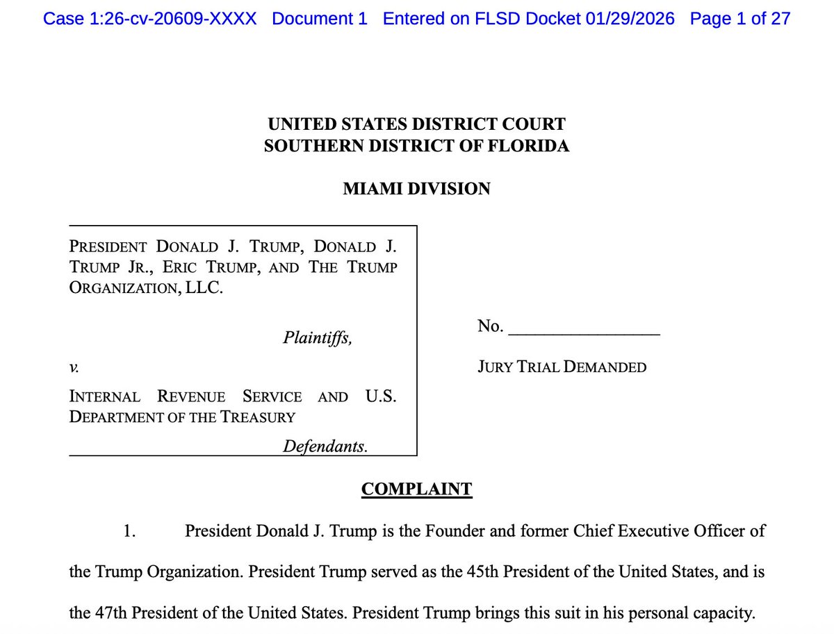 adamsteinbaugh's tweet image. Trump is suing the IRS for $10 billion over the publication of his tax returns.