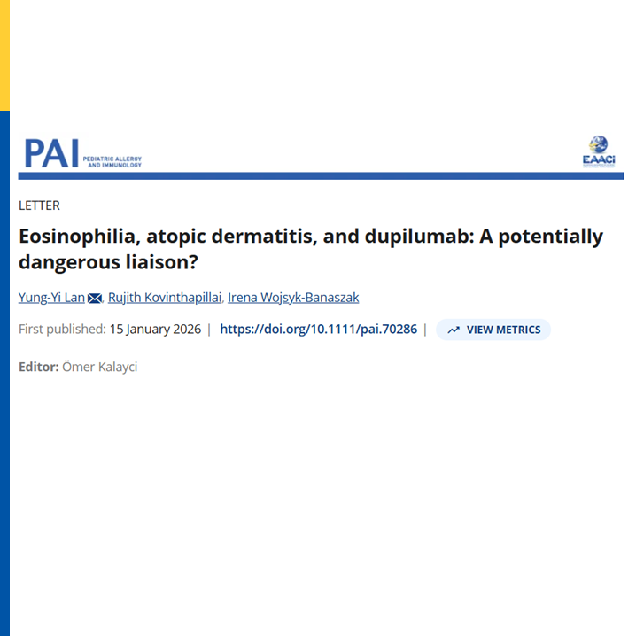 pai_eaaci's tweet photo. Eosinophilia, Atopic Dermatitis & Dupilumab: A Risky Combination? 🧪

A new correspondence raises concerns about a potentially dangerous interaction between #eosinophilia and #dupilumab treatment in patients with #atopicdermatitis.

📌 While dupilumab is highly effective for many, this #letter highlights why careful monitoring of #eosinophil levels may be crucial to ensure #safety.
🩺 More research — and clinical vigilance — are key to understanding this complex relationship.
.
🔗 https://t.co/kImcrgvjkS
#pai_journal @CatDoesScience