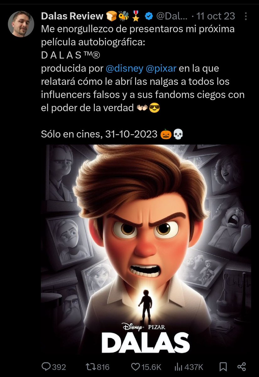 Dalas de verdad arrobó a Disney pixar para enseñarles un poster hecho con ia 🥀