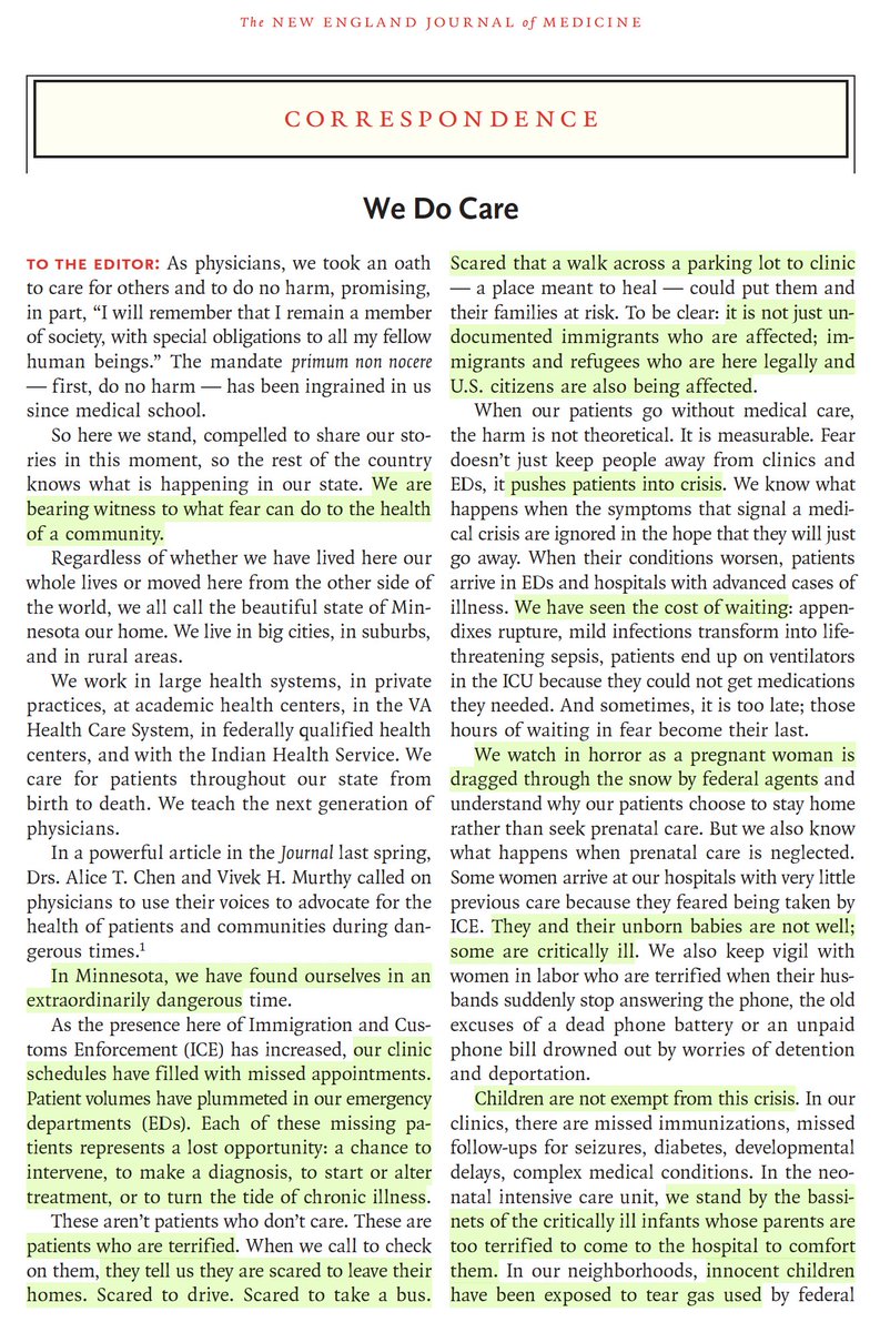 EricTopol's tweet photo. "We are bearing witness to what fear can do to the health of a community"
A poignant piece @NEJM about the Minneapolis devastation
"We care for our patients because they are human beings. Our patients are being harmed. People are dying unnecessarily."
https://t.co/owirHJTwqQ https://t.co/IFgb6OjpmP