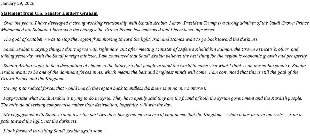 Salansar1's tweet photo. A constructive and candid statement by Senator @LindseyGrahamSC 🇺🇸 following his meeting with HRH Prince @kbsalsaud 🇸🇦. https://t.co/HYU81gbJ9C