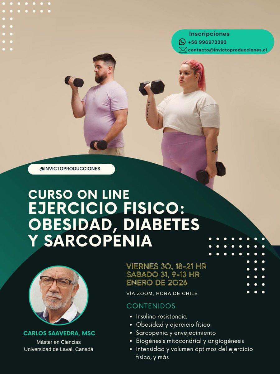 CURSO DE EJERCICIO FÌSICO: OBESIDAD, DIABETES Y SARCOPENIA, ENERO DE 2026

DIRIGIDO A: Profesores/as de Educación Física, Licenciados/as en Actividad Física, Nutricionistas, Médicos, Kinesiólogos/as, Entrenadores/as, Técnicos Deportivos, Preparadores/as Físicos y Profesionales.