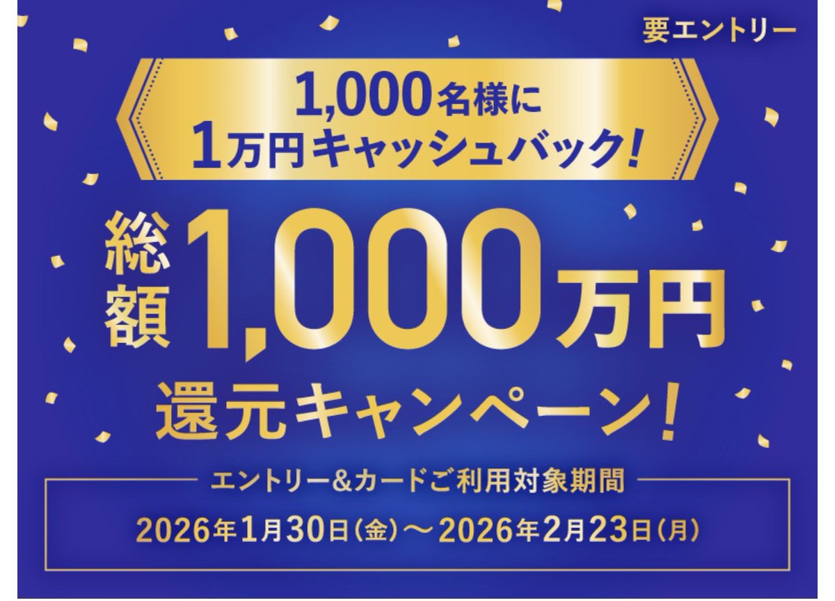 1,000名様に1万円キャッシュバック】総額1,000万円還元キャンペーン！ | ポケットカード https://t.co/R20fyovRAo