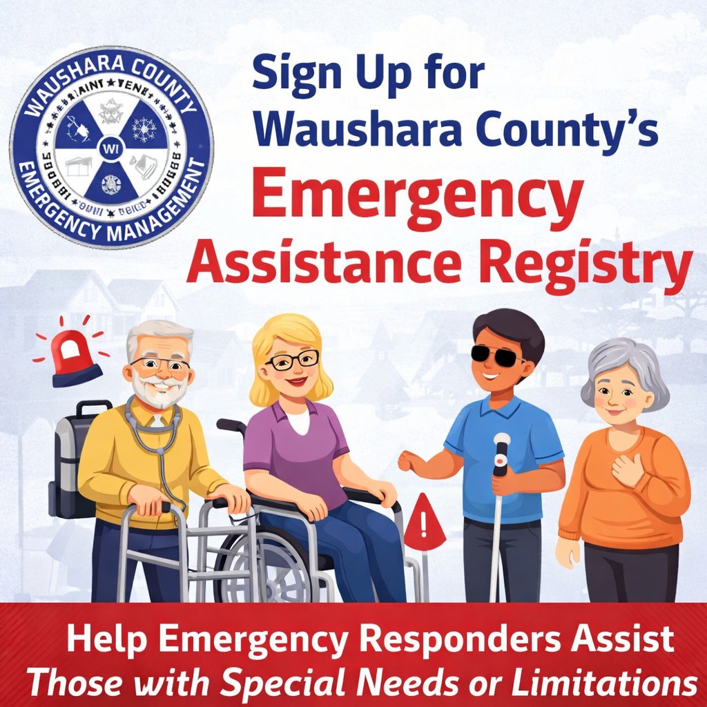 WausharaHealth's tweet photo. Sign up today for the Waushara County Voluntary Emergency Assistance Registry. By registering, you provide important information that helps emergency planners prepare for evacuations and deliver timely, appropriate assistance when it matters most. https://t.co/fFJK3E1oiY https://t.co/A2DKasxtTu