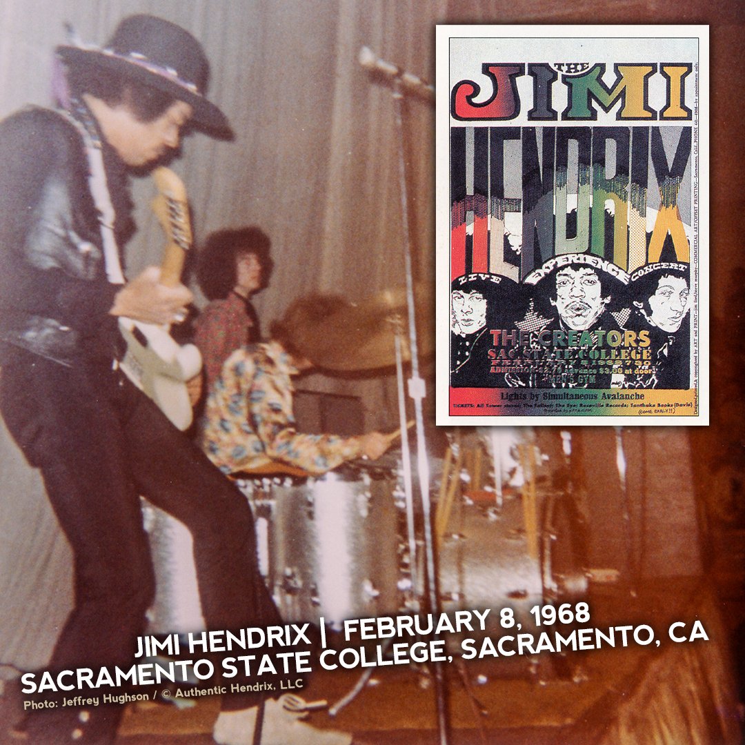JimiHendrix's tweet photo. #OnThisDay (February 8, 1968) The Jimi Hendrix Experience headline at Sacramento State College with support from The Creators. #JimiHendrix #TheJimiHendrixExperience #SacState #CSUS #OTD https://t.co/CTuSuUr7ic