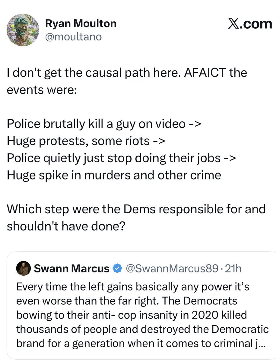 feelsdesperate's tweet image. ‘Police quietly just stopped doing their jobs’

Lol, libs engineered an extraordinary decade-long moral hysteria with police as the central villains.

Libs are embarrassed/ have lost standing politically because of this mania.

And so now they’re denying culpability for the 100%…