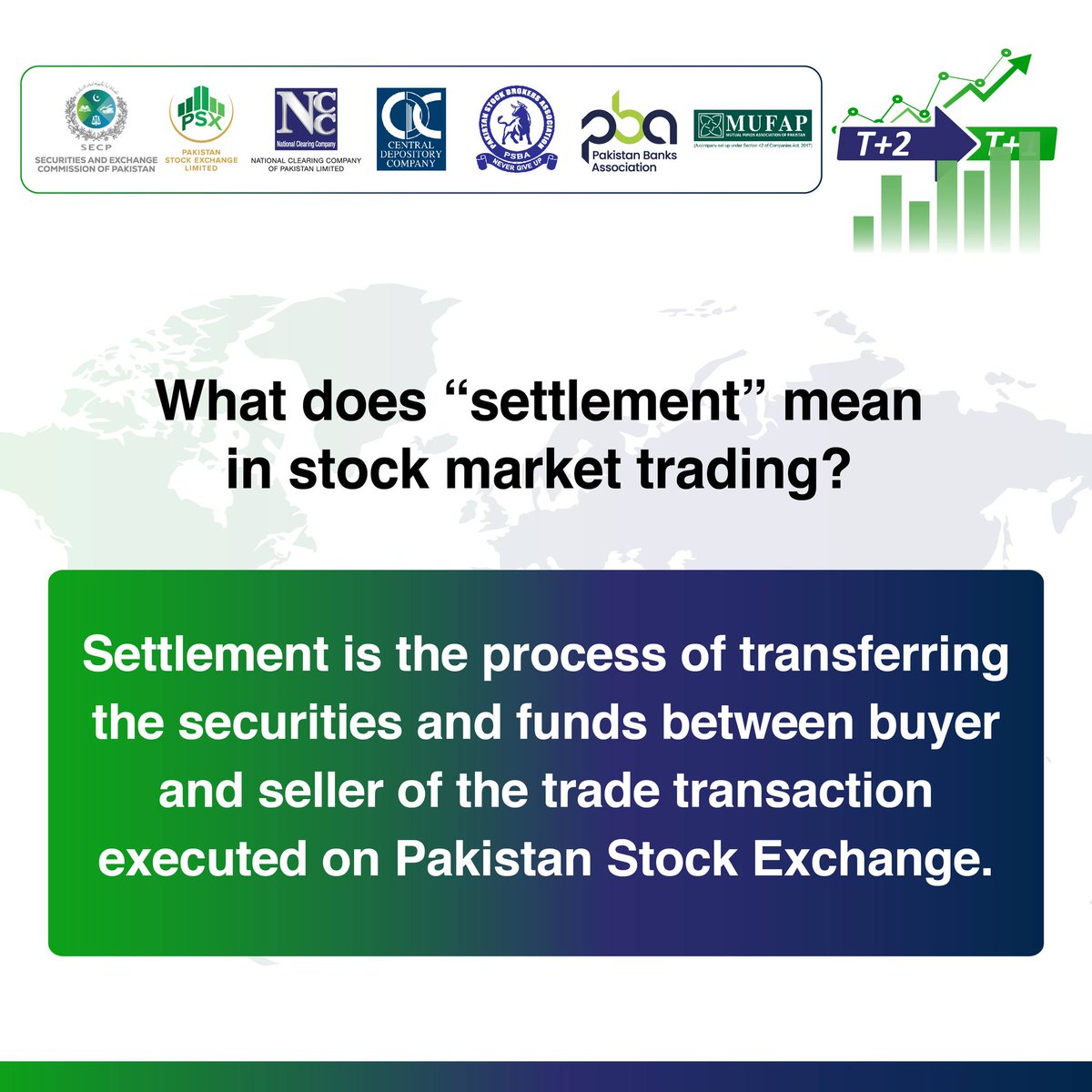 pakstockexgltd's tweet image. Have questions about the T+1 Settlement Cycle?

Here are some frequently asked questions to help investors and market participants understand the transition from the T+2 to the T+1 settlement cycle.

#T1Settlement #SettlementCycle #SECP #PSX #NCCPL #CDC #PBA #PSBA #MUFA