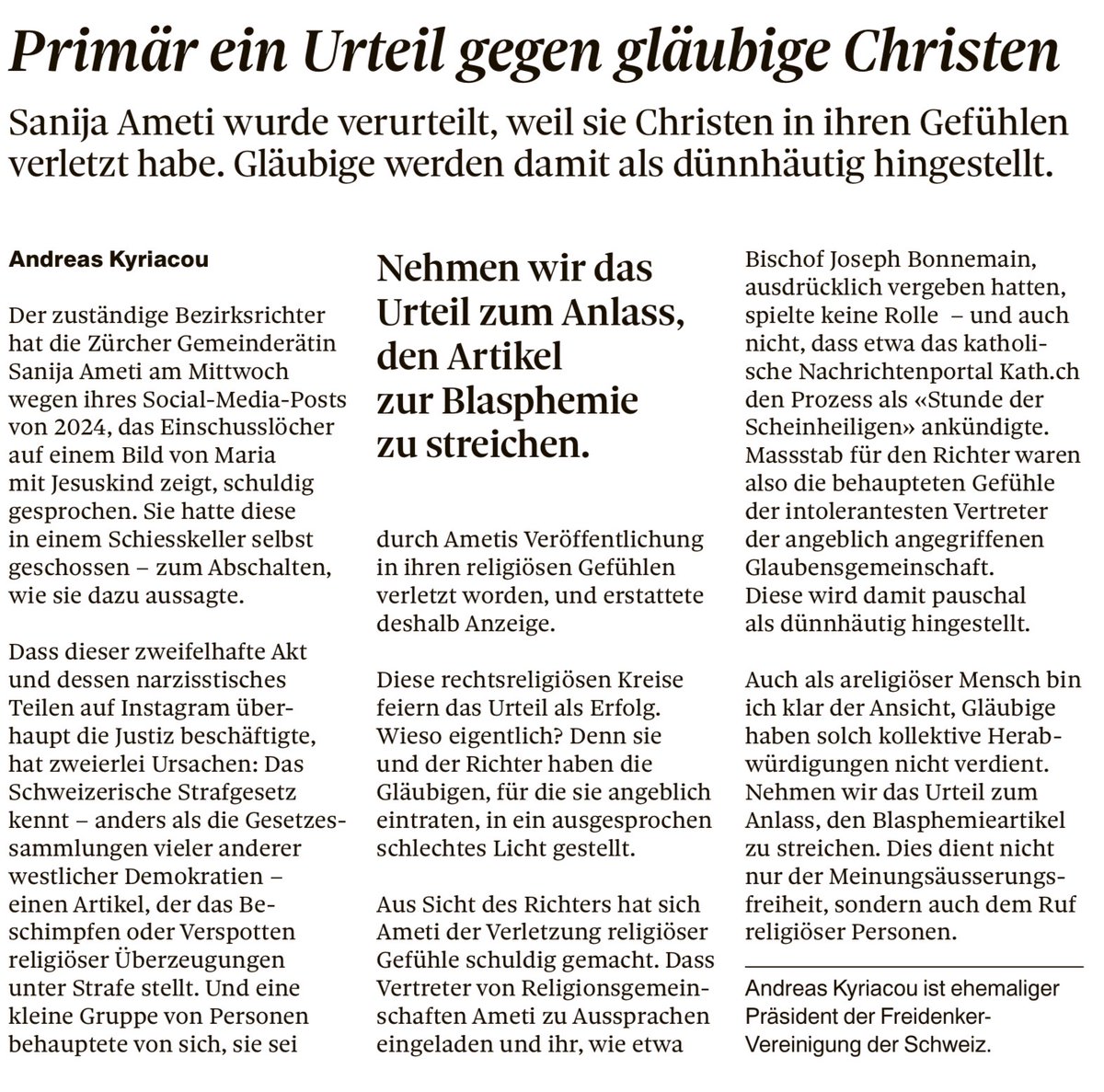 Ich habe das Urteil zu Sanija Ameti für den <a href="/tagesanzeiger/">Tages-Anzeiger</a> kommentiert. (Heute im Print auf Seite 7)