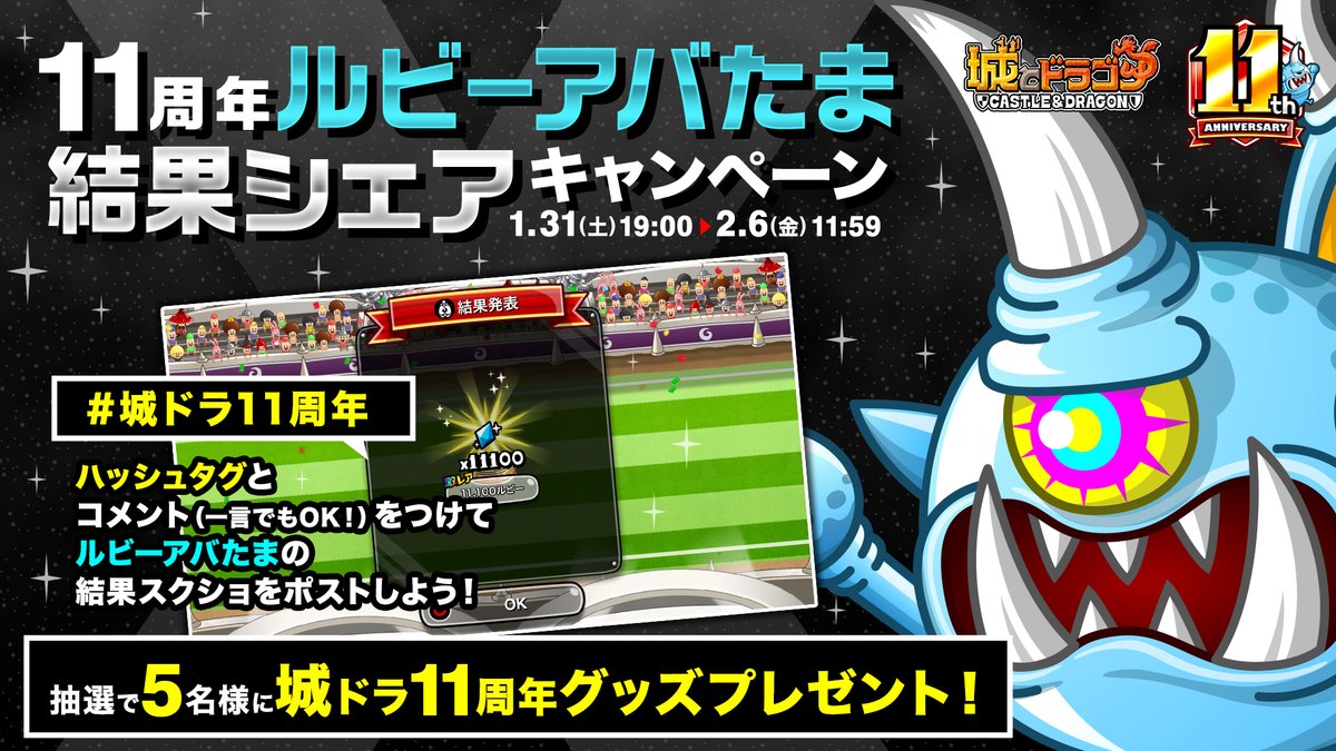 城ドラ 11周年ルビーアバたま結果シェアキャンペーン ／ 抽選で5名様に