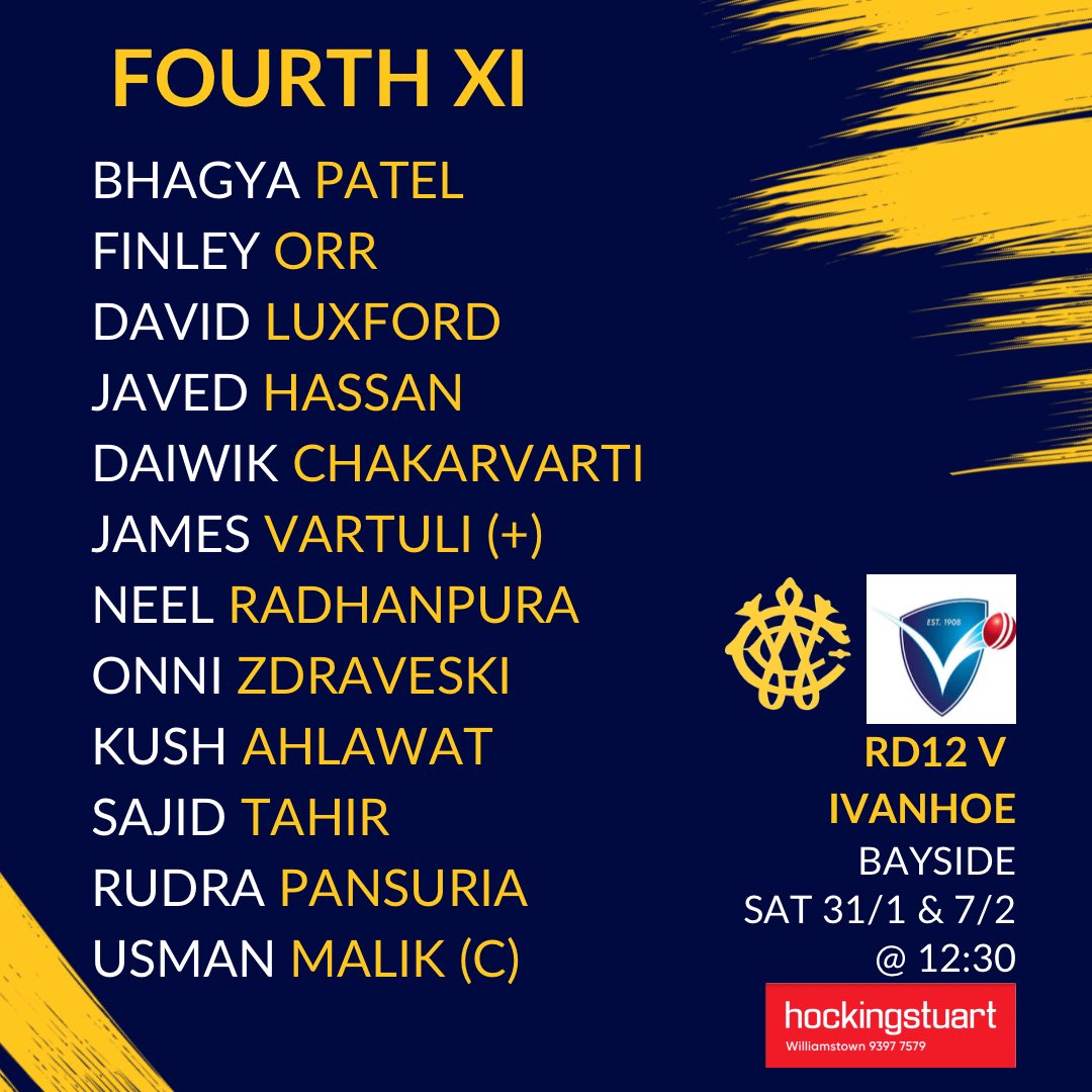 TEAMS- Two Day matches begin this weekend against Taylors Lakes and Ivanhoe. Good luck to all players 💛💙🏏