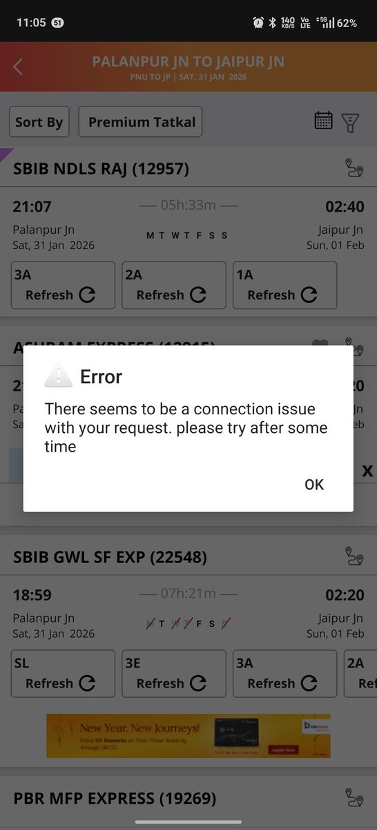 prashantgaur93's tweet photo. Everyday worst service by @IRCTCofficial .. even in 5g network (where netflix is running in full hd) it's saying that network issue and no proper ticket booking. Before 11.00 am everything is right and after 11.00 am everything is worst in @IRCTCofficial .
Bakwas service 
#irctc https://t.co/auWS1WAymQ