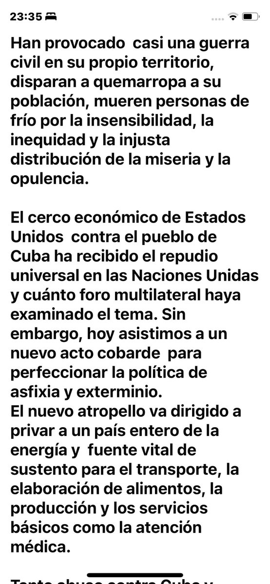Tener que acudir a tanto abuso contra Cuba es el mayor reconocimiento de los verdugos de Estados Unidos a su propia derrota. Viva Cuba y abajo el cerco criminal de EEUU! Resistiremos, defenderemos La Paz que en la lucha conquistamos viviremos y Venceremos!