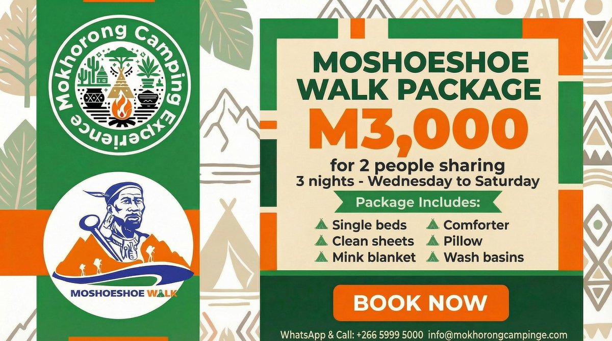 Let us host you at the <a href="/MoshoeshoeWalk/">Moshoeshoe Walk</a> this year. Limited camping spots available. 1 tent, 3 nights, 3 locations, sleeps up to two people. 

#MokhorongCampEX