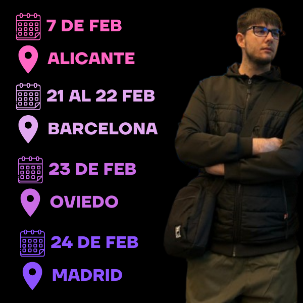 ElViaje2026's tweet photo. ✈️ SUPER FEBRERO DE IRLs ✈️

📌 Alicante 7 FEB con @kevintigre303.

📌 Barcelona 21 al 22 FEB
👥 Con: @iniks, @gatilgo10 y @NowaaaYT.

📌 Oviedo 23 FEB con @uniartos.

📌 Madrid 24 FEB con @gamerdrh_30.

En: https://t.co/BavmqXaoSL.
#ElViaje2026 #IRLStreaming. https://t.co/ez82bDO51t