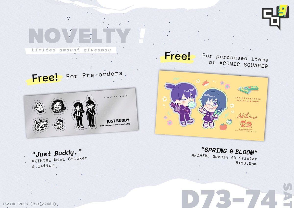ᛝ RT appreciated ᛝ 
📢เปิดพรีสินค้าสำหรับ Comic Square 9 
 รอบไปรษณีย์ &amp; นัดรับที่บูธ D73-74 (เสาร์)

📅Pre-order 30 JAN ~ 22 FEB 2026
 forms.gle/8KX7P33Rn4muwK…

ขอบคุณสำหรับความสนใจค่ะ!  ᝰ🚬
#CQ9 
#อาคิฮิเม