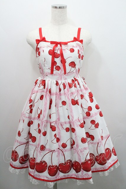 Angelic Pretty / Charming Cherryジャンパースカート 白Xピンク I-26