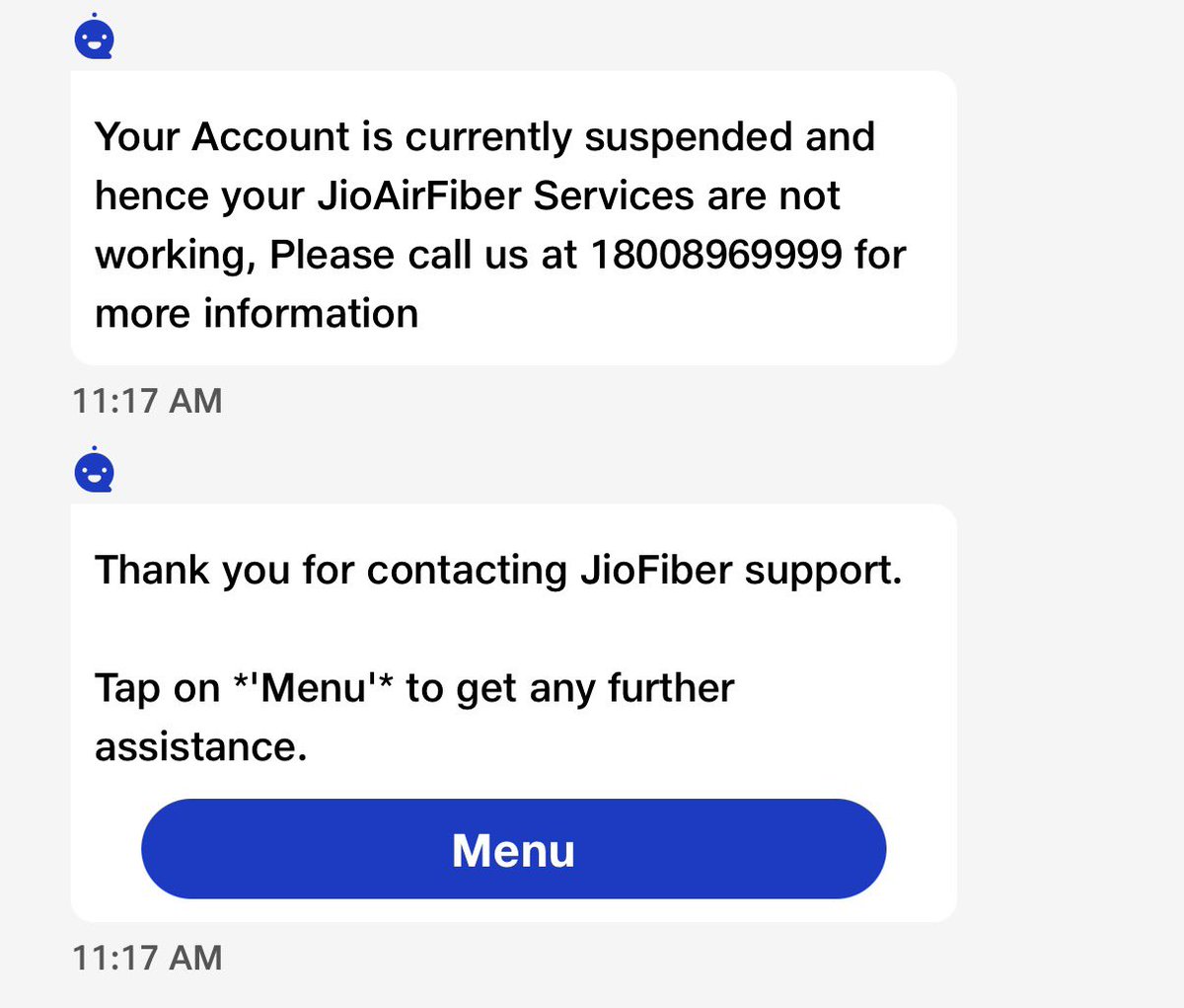 KaushalVG's tweet photo. @JioCare I did send you the msg on the same day but there was no response from @reliancejio @JioCare @JIOAIRFIBERIN . And now this nonsense. I have paid but still I am not even able to contact customer care because according to jio my account is suspended because I have not paid Rs 0.00 https://t.co/us5CDdsX1z