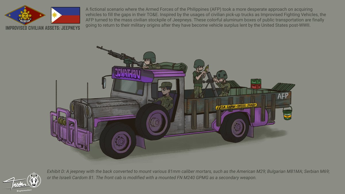 Improvised Civilian Assets: Jeepneys

A fictional scenario if the AFP took a more desperate approach on acquiring vehicles...