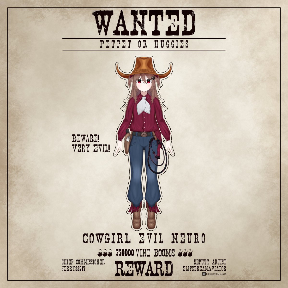 despite my best efforts i ended up not being great at photoshop either
buuuut i do have some friends who can draw for shit so thank you <a href="/SlipstreamAvia/">SlipstreamAviator 🌸</a> for making my shitty photoshop attempt into an actual piece of art :D
#eviloutfit2026 #heartheartart