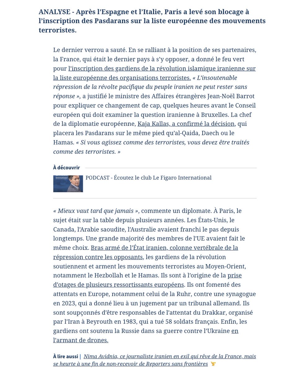 denisedetralala's tweet photo. Après l’Espagne et l’Italie, Paris a levé son blocage à l’inscription des #Pasdarans (#CGRI) sur la liste européenne des mouvements terroristes. https://t.co/fjBXiawVVI https://t.co/ErwJ9eqKec