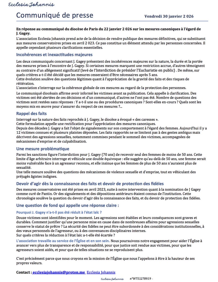 EccJohannis's tweet photo. En réponse au communiqué du diocèse de Paris concernant les mesures canoniques à l’égard de J.Gagey. 
#gagey 
#abus https://t.co/c5gwYc8A6f