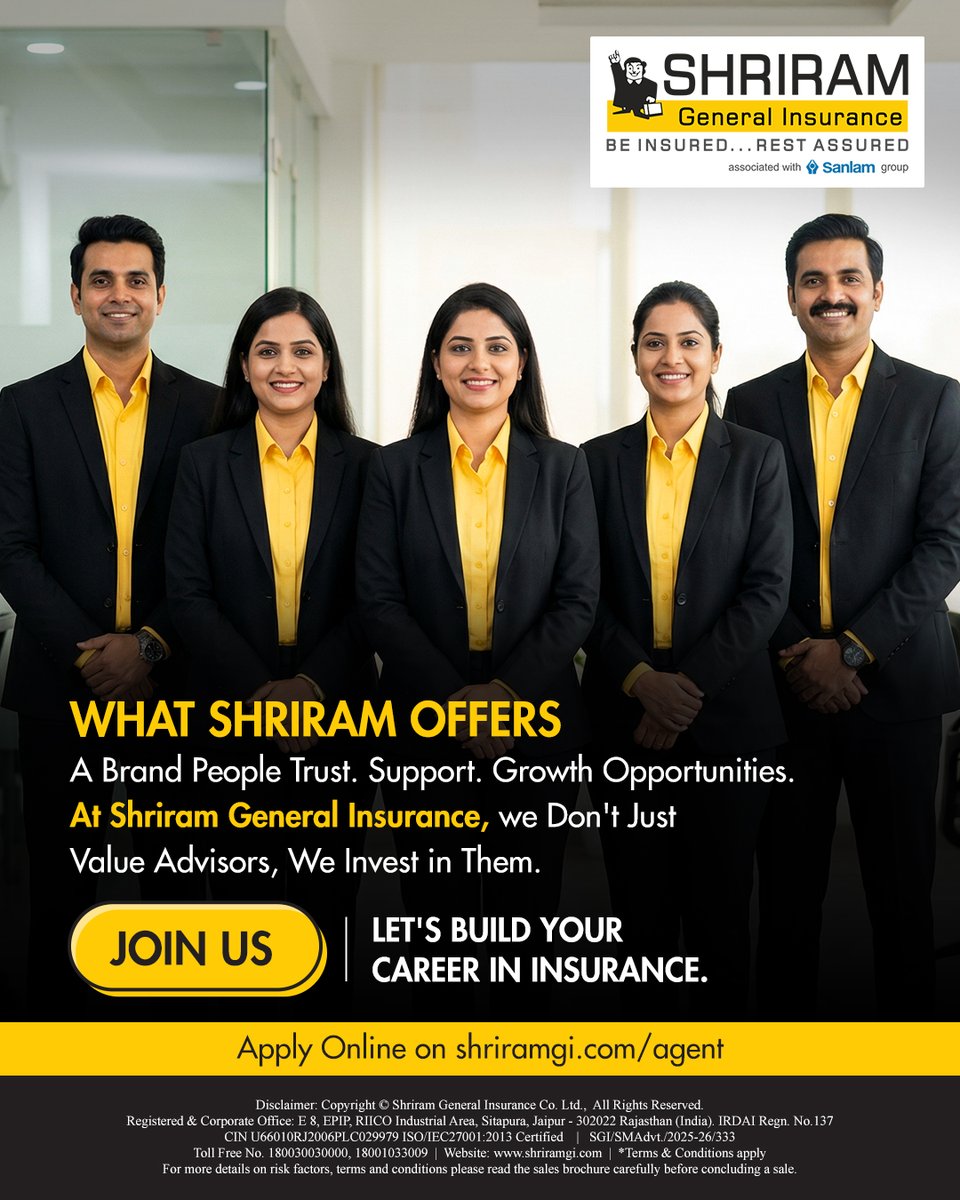 Become a Financial Advisor with Shriram General Insurance.

All it takes: IRDAI certification, people skills, and the drive to grow.

Visit: shriramgi.com/agent to be part of SGI

#CareerInInsurance #FinancialAdvisor #ShriramGeneralInsurance #GrowWithShriram #MakeADifference