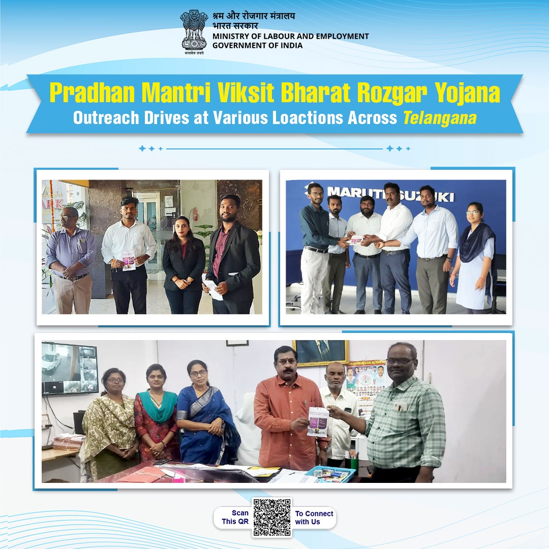 An outreach drive under #PradhanMantriViksitBharatRozgarYojana was organised across Telangana to spread awareness on job creation, employment formalisation and the key benefits of the scheme.

Rozgar Ya Karobaar, Saath Hai Bharat Sarkar 🇮🇳

#MoLE #Employment