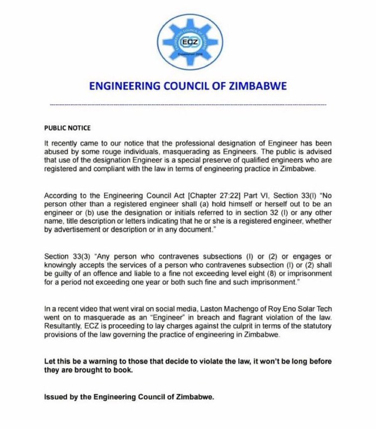 matigary's tweet photo. Zimbabwean style foolishness of the worst kind.

Engineering is a skill, not a title or designation! 

And these chaps going around designating selves as engineer have never engineered anything! https://t.co/lWA3iRdzMe