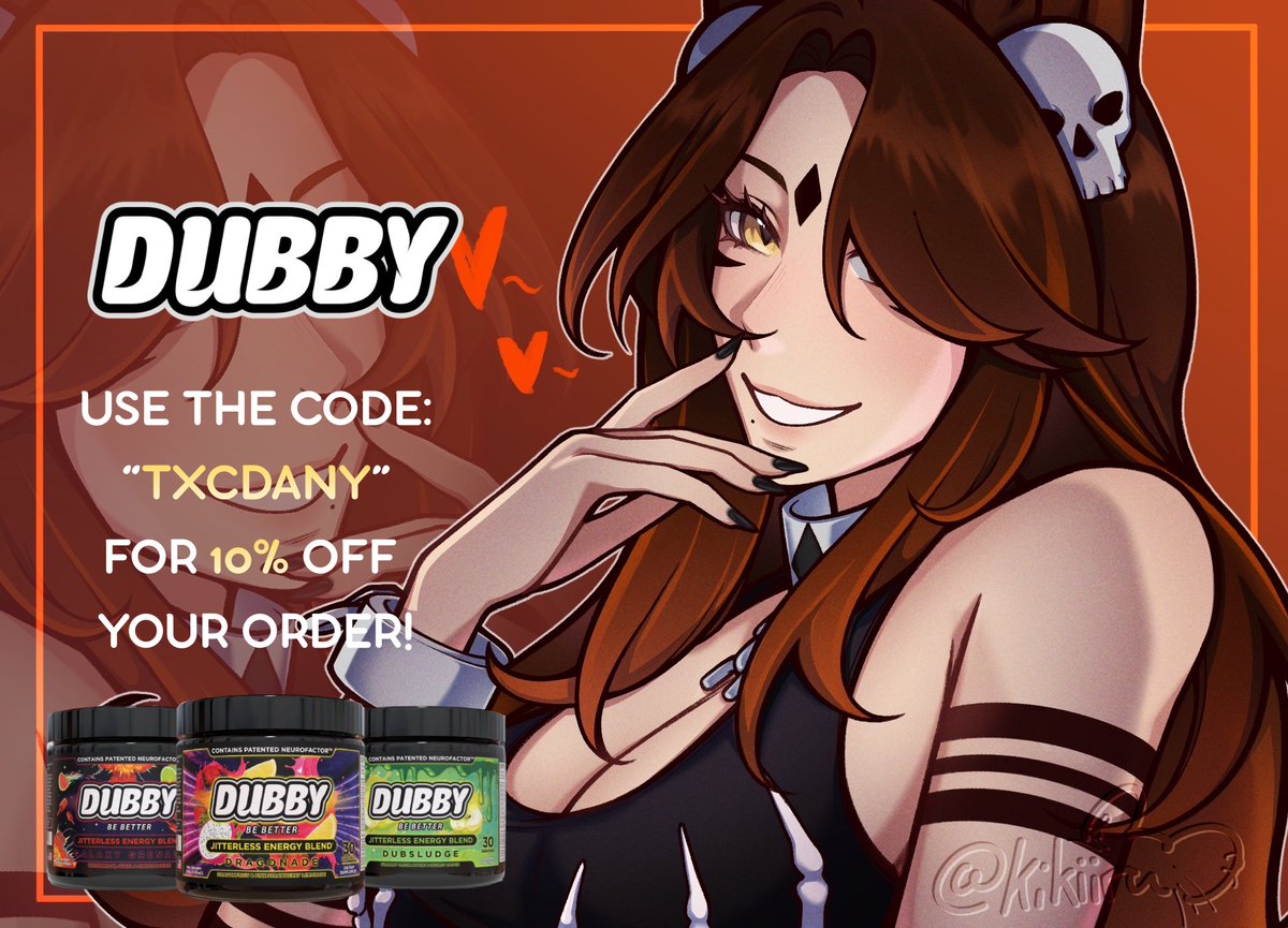 I'm honestly happy to announce that I'm officially a 
 🔥!DubbyEnergy Partner! 🔥

Use the code: "TXCDANY" for 10% off your order!

SUPER BIG Thank you to Dubby for letting me be a partner!

SO GET SOME HYDRATION AWOO!! 

  <a href="/DubbyEnergy/">DUBBY®</a> 💛🐺🔥

dubby.gg