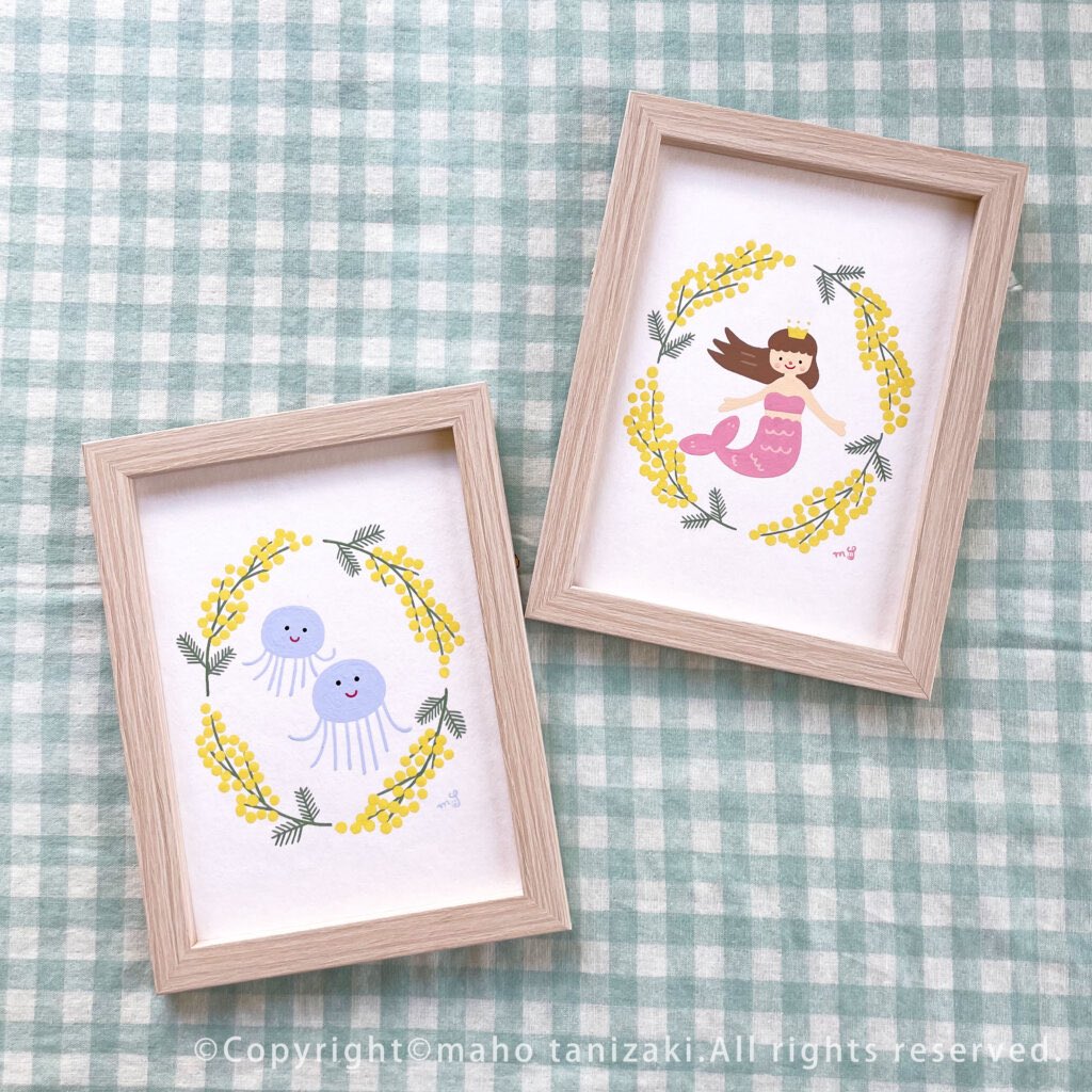 #みなさん2年前の今頃はどんな絵描いてましたか

ミモザと春がテーマの作品展「We Love Mimosa」のために描いた作品です🐳🌼