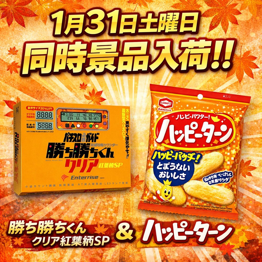 勝ち勝ちくんクリア 紅葉柄SP × ハッピーターン 🎉同時景品入荷♪ 📅 1