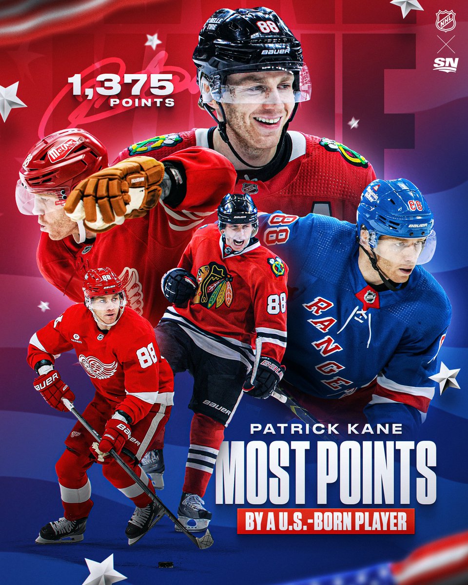 Sportsnet's tweet photo. SHOWTIME STANDS ALONE AT THE TOP 🇺🇸

PATRICK KANE IS THE NHL LEADER IN POINTS BY A U.S.-BORN PLAYER ‼️ https://t.co/cfgE6HTVwX