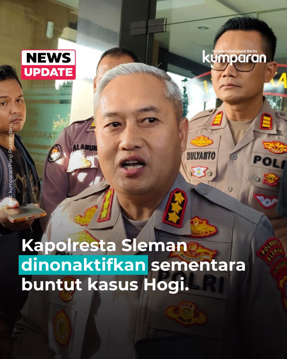 kumparan's tweet image. Polri menonaktifkan sementara Kapolresta Sleman berdasarkan rekomendasi hasil Audit Dengan Tujuan Tertentu (ADTT) yang dilaksanakan oleh Inspektorat Pengawasan Daerah (Itwasda) Polda DIY.

ADTT ini dilakukan pada 26 Januari 2026 terkait penanganan perkara pencurian dengan…
