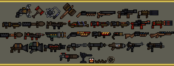 AbsoluteBoom96's tweet image. Update to my previous post.
Many thanks to user PopKorn, who made me realise that I forgot one weapon.
The Dissolution of Eternity's Multi-Grenade Launcher.
#pixelart #pixelartist #pixelweapons #terraria #quake #quakei #quake1