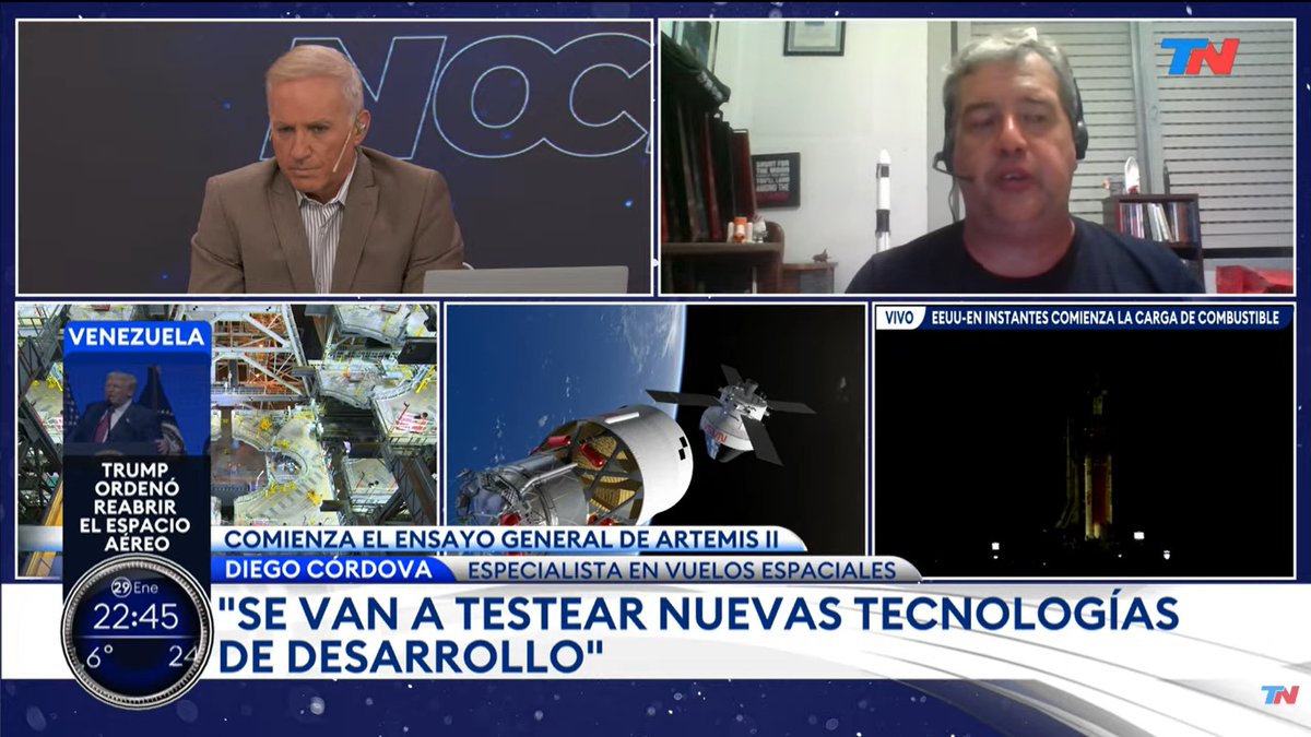 Hace instantes en #TN charlando con <a href="/DARIOLOPREITE/">DARIOLOPREITE</a> sobre el comienzo de la prueba de llenado de combustible de #ArtemisII que determinará su fecha de lanzamiento, esperemos sea en febrero. Muchas gracias por la invitación.