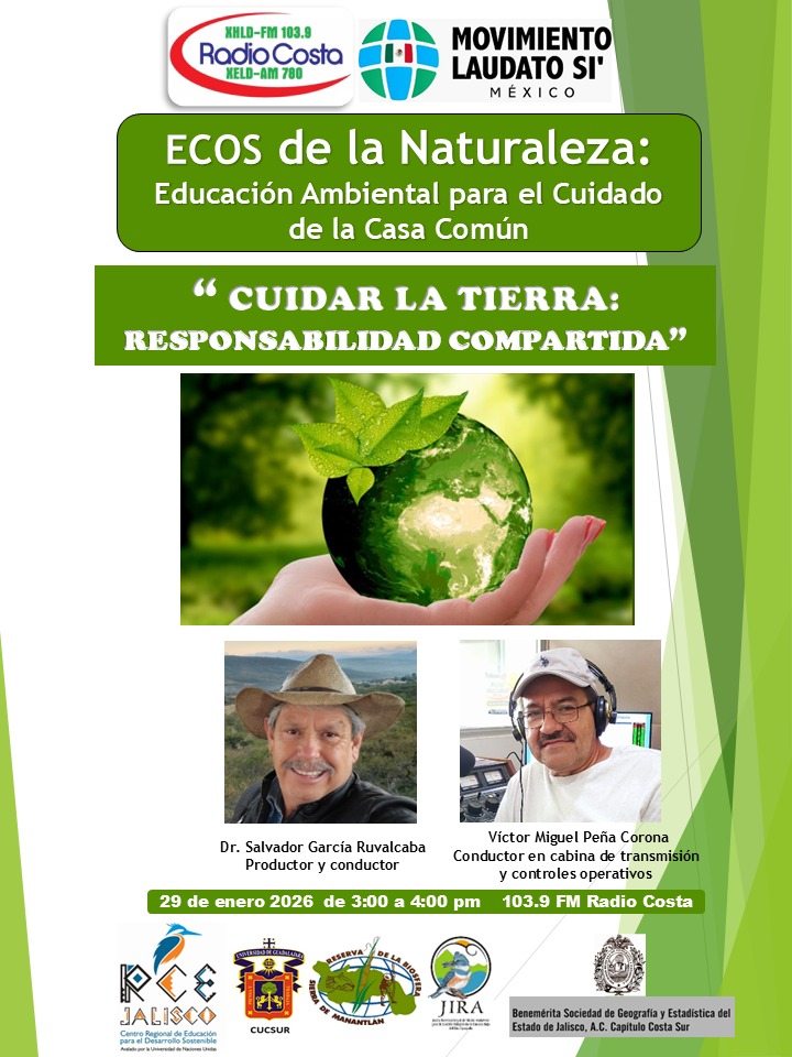 Este viernes, en tu programa Ecos de la naturaleza hablaremos de la #ResponsabilidadCompartida que tenemos de cuidar la #Tierra🌎. 
Escúchanos de 15:00 a 16:00 en Radio Costa📻 103.9 FM y en radiocosta.com.mx