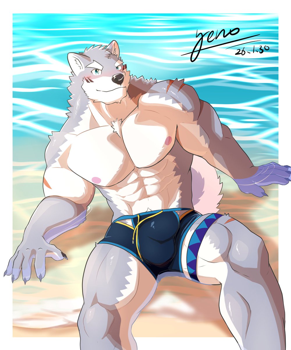 🐺🏖️海邊哈庫瑪~ （1/30）
#クレサガ　#クレイヴ・サーガ #furryartist #furryart
