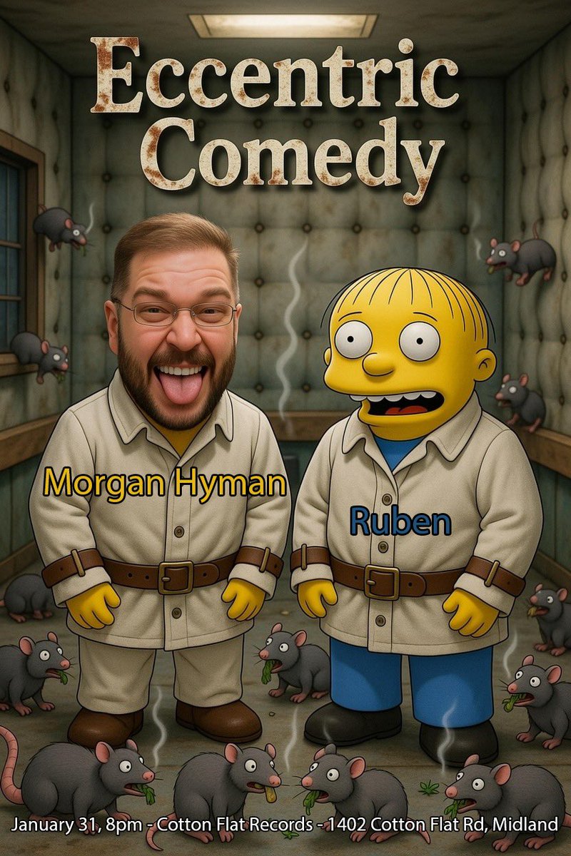 Acidsmooth's tweet image. Morgan Hyman @ChodyTwatley produces and headlines comedy shows in Lubbock with a fun no holds barred style. Ruben has been an open-mic regular at Eccentric Comedy bringing is dark style to light.

Got jokes? Come try them out at the longest running comedy open-mic in The Basin.…